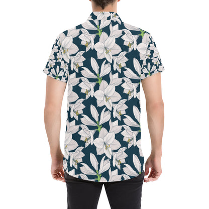 Amaryllis Pattern Print Design AL02 Men's Short Sleeve Button Up Shirt