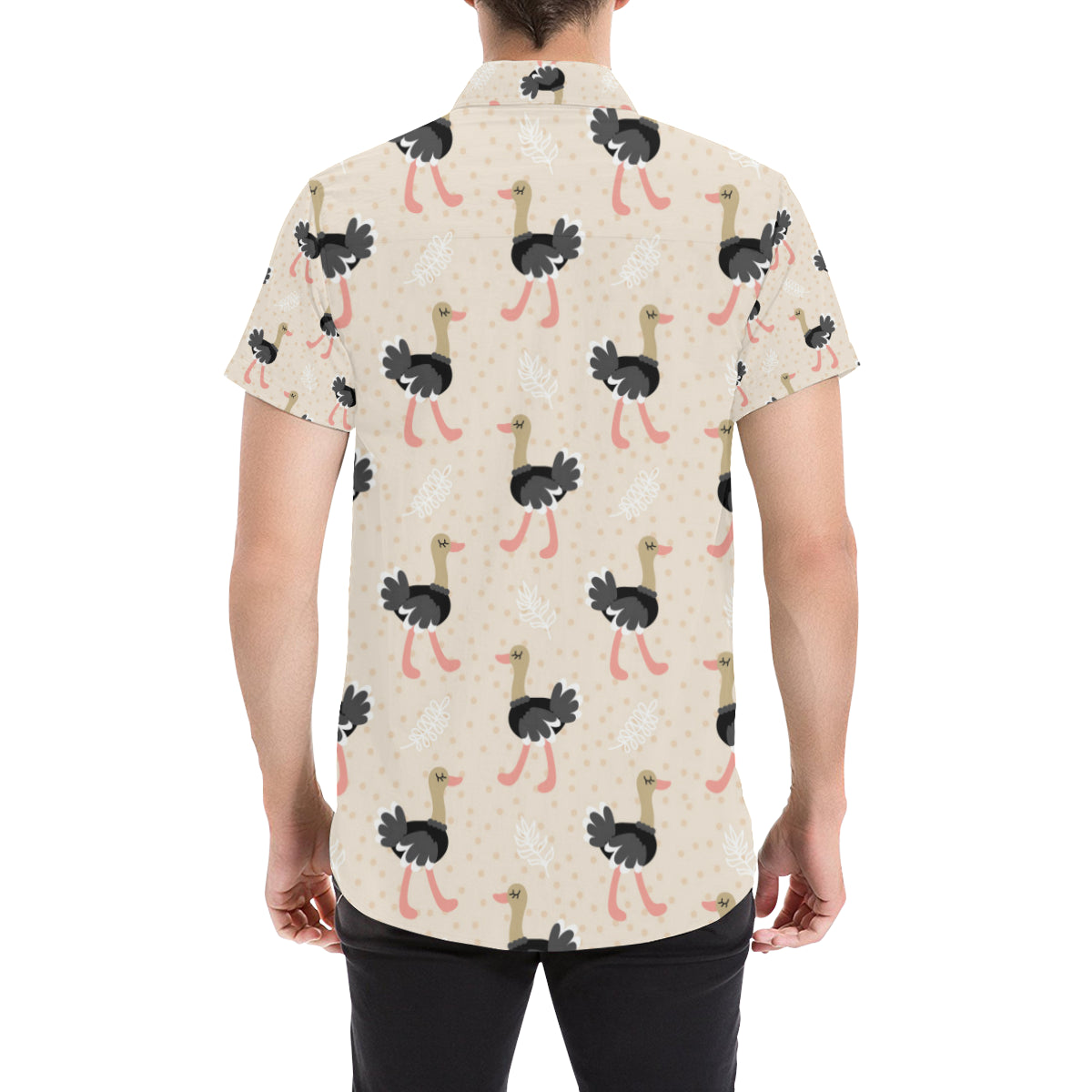 Ostrich Pattern Print Design 02 Men's Short Sleeve Button Up Shirt