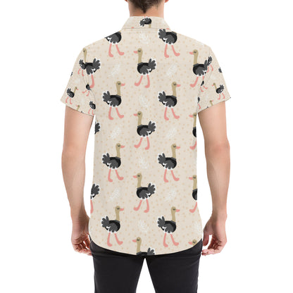 Ostrich Pattern Print Design 02 Men's Short Sleeve Button Up Shirt
