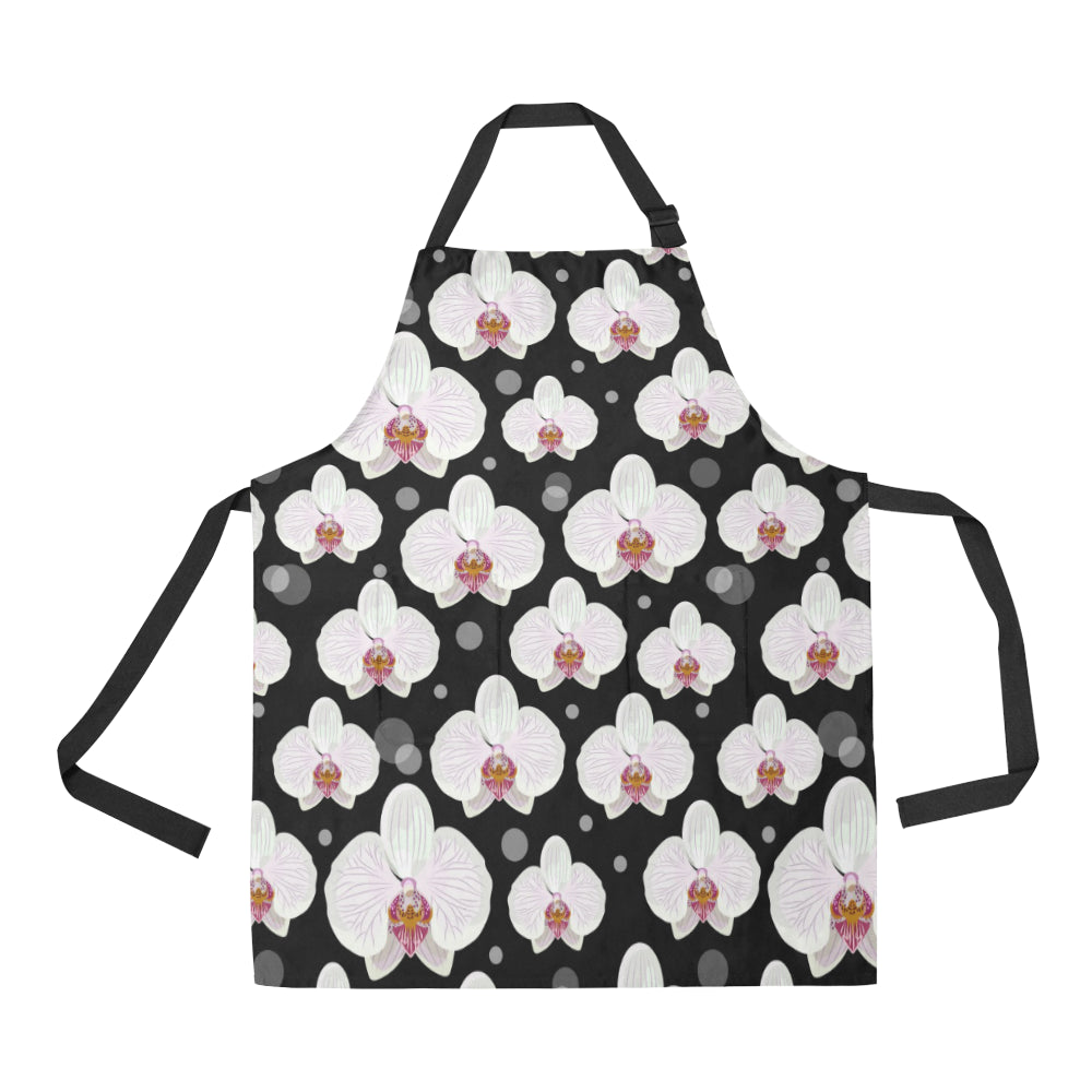 Orchid White Pattern Print Design OR09 Apron with Pocket