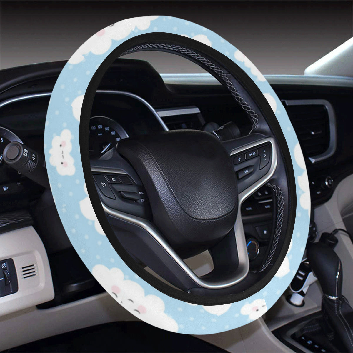 Cloud  Pattern Print Design 02 Steering Wheel Cover with Elastic Edge