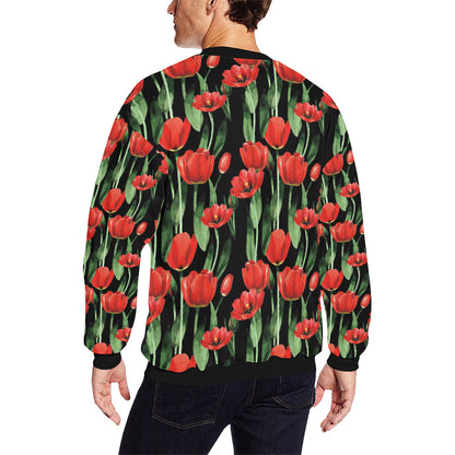 Tulip Red Pattern Print Design TP03 Men Long Sleeve Sweatshirt