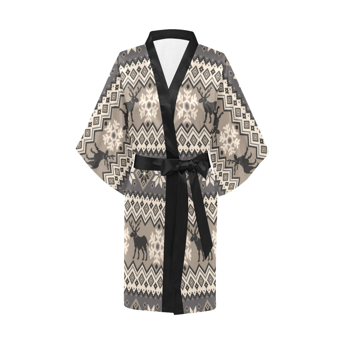 Nordic Pattern Print Design A01 Women's Short Kimono