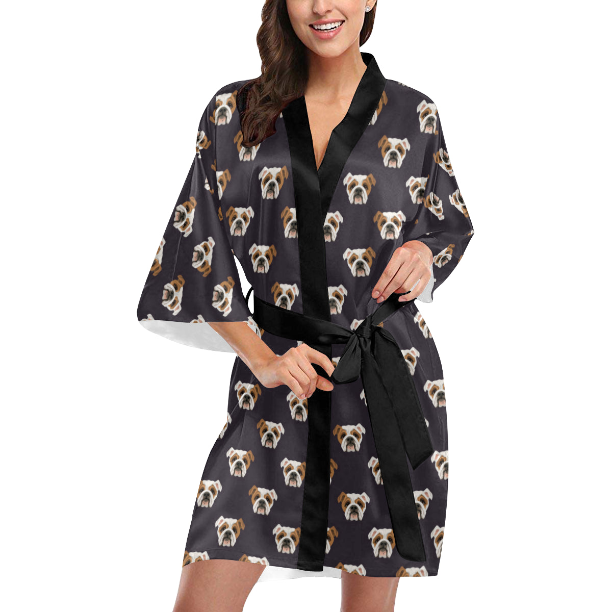 Bulldogs Pattern Print Design 03 Women's Short Kimono