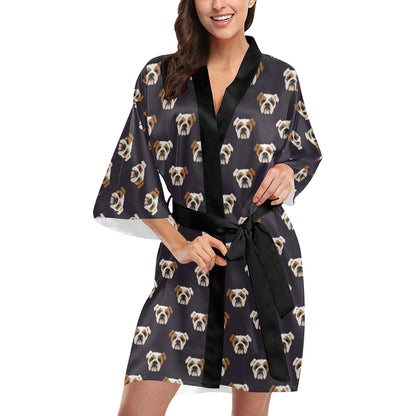 Bulldogs Pattern Print Design 03 Women's Short Kimono