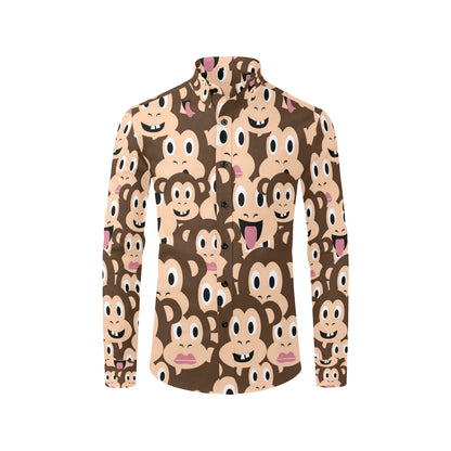 Emoji Monkey Print Pattern Men's Long Sleeve Shirt
