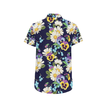 Pansy Pattern Print Design PS03 Men's Short Sleeve Button Up Shirt