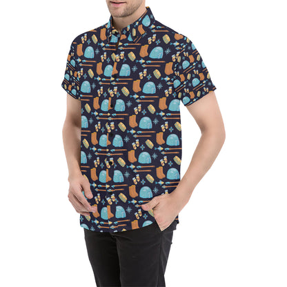 Eskimo Pattern Print Design 02 Men's Short Sleeve Button Up Shirt