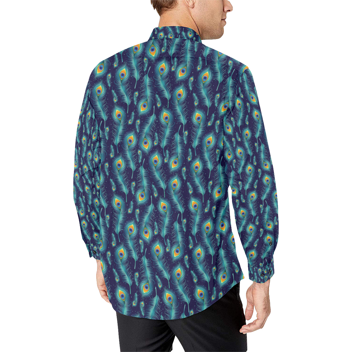Peacock Feather Blue Design Print Men's Long Sleeve Shirt