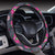 Sugar Skull Pink Rose Themed Print Steering Wheel Cover with Elastic Edge