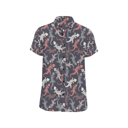 Gecko Pattern Print Design 02 Men's Short Sleeve Button Up Shirt