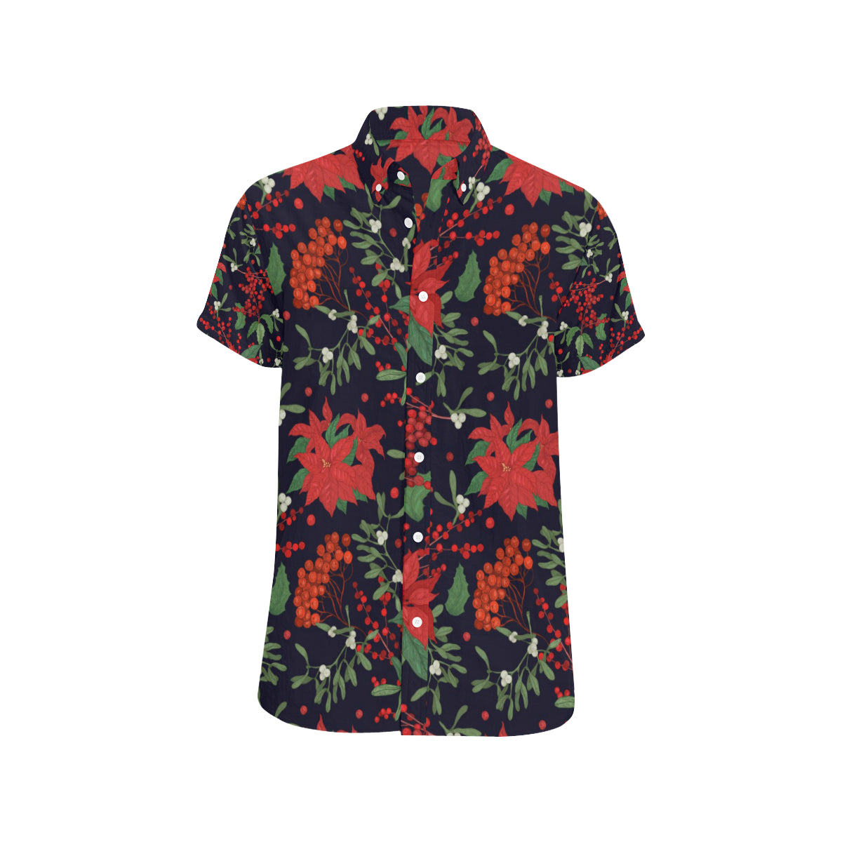 Poinsettia Pattern Print Design POT02 Men's Short Sleeve Button Up Shirt