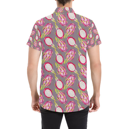 Dragonfruit Pattern Print Design DF03 Men's Short Sleeve Button Up Shirt