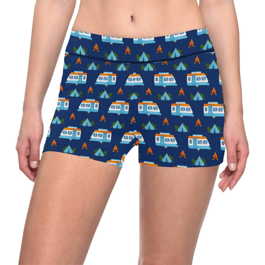Camper Pattern Camping Themed No 3 Print Yoga Shorts
