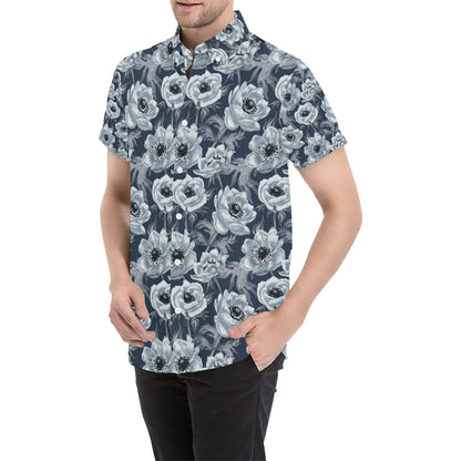 Anemone Pattern Print Design AM09 Men's Short Sleeve Button Up Shirt