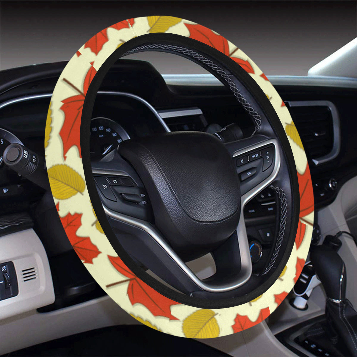 Elm Maple Leave Print Pattern Steering Wheel Cover with Elastic Edge