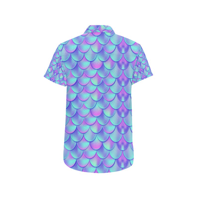 Mermaid Tail Design Print Pattern Men's Short Sleeve Button Up Shirt