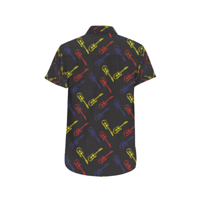 Electric Guitar Pattern Print Design 03 Men's Short Sleeve Button Up Shirt