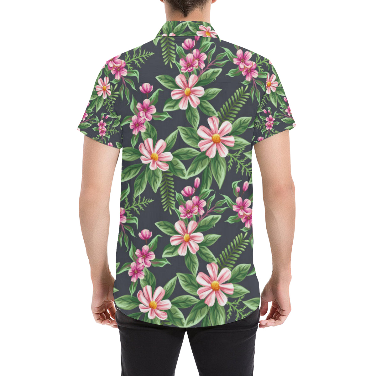 Summer Floral Pattern Print Design SF010 Men's Short Sleeve Button Up Shirt