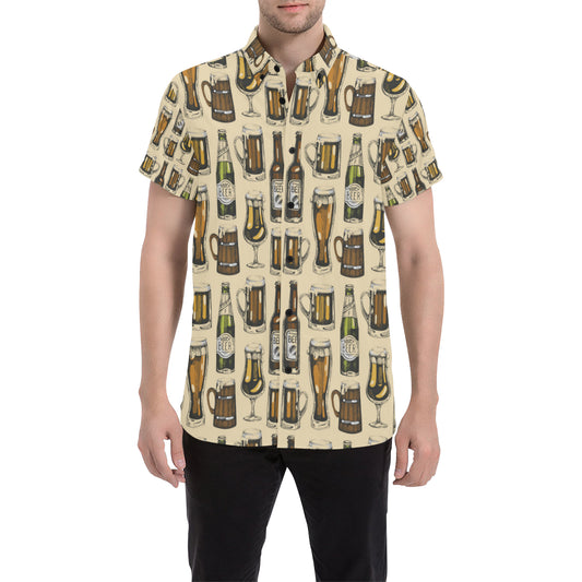 Beer Pattern Print Design 04 Men's Short Sleeve Button Up Shirt