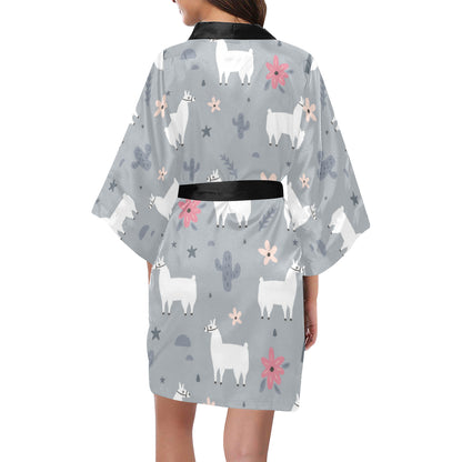 Llama Pattern Print Design 010 Women's Short Kimono