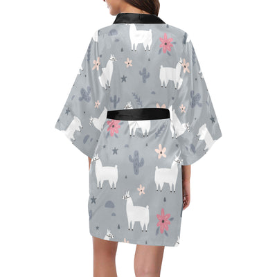 Llama Pattern Print Design 010 Women's Short Kimono