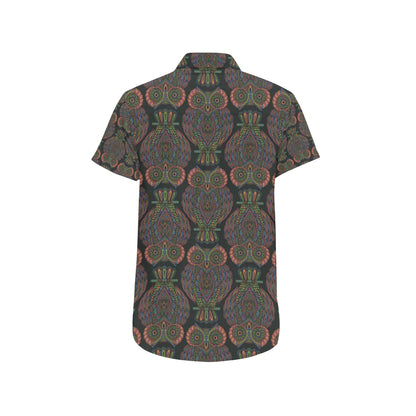 Owl Pattern Print Design A05 Men's Short Sleeve Button Up Shirt