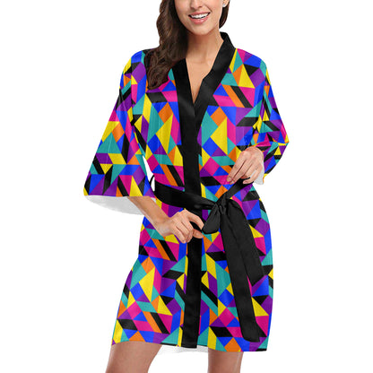 90s Colorful Pattern Print Design 1 Women's Short Kimono