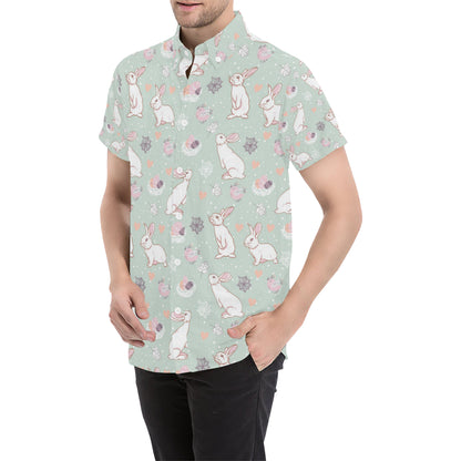 Rabbit Pattern Print Design RB011 Men's Short Sleeve Button Up Shirt