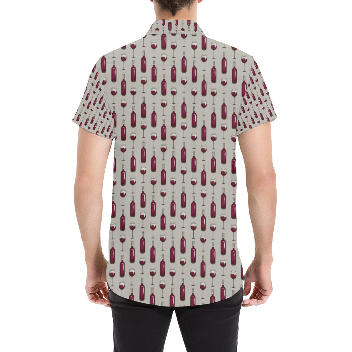 Wine Bottle Pattern Print Men's Short Sleeve Button Up Shirt