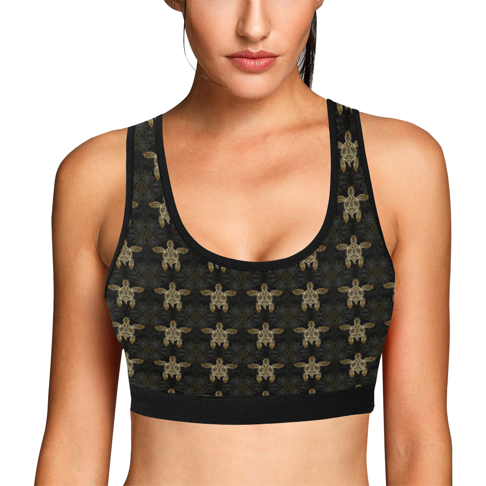 Gold Tribal Turtle Polynesian Design Sports Bra