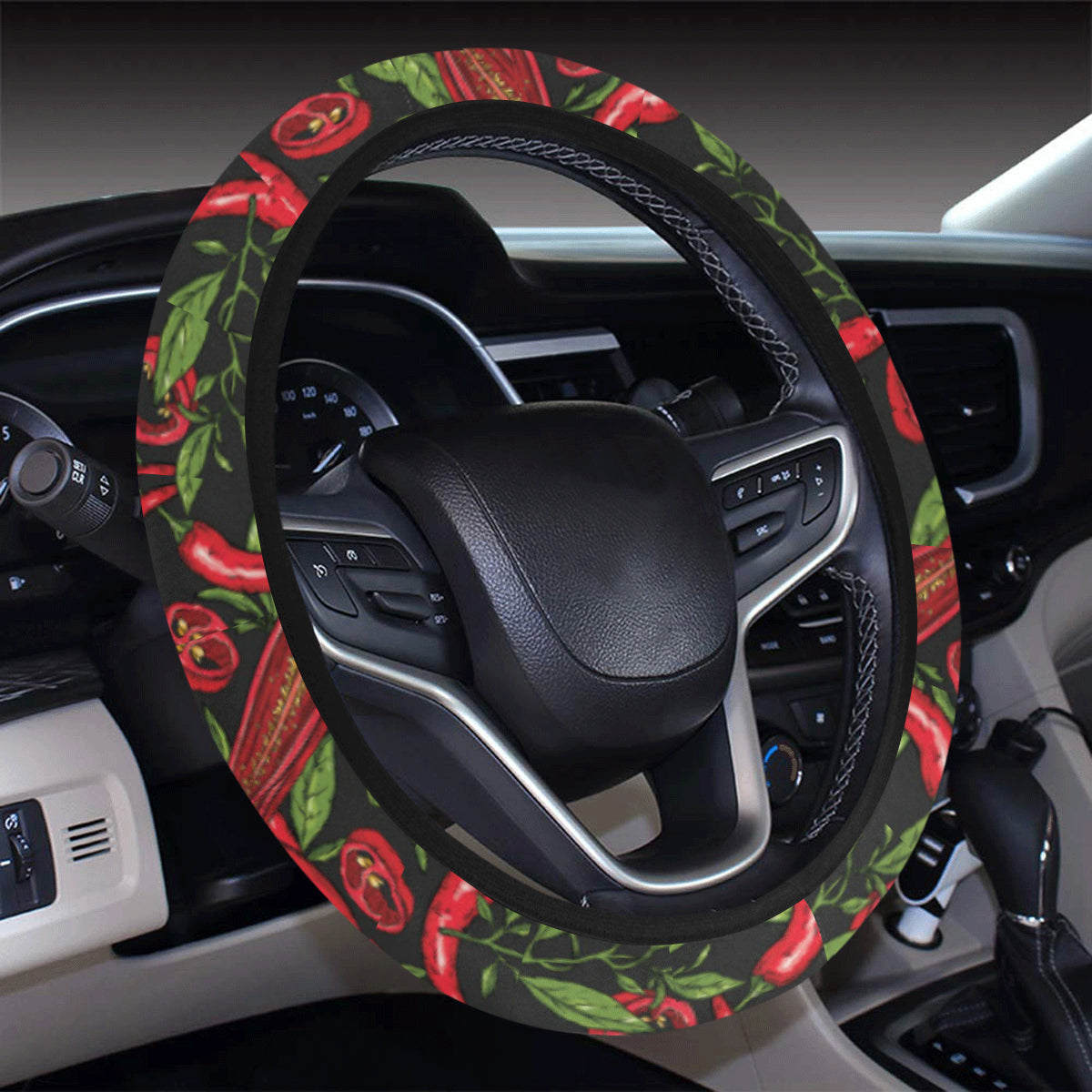 Chilli Pepper Pattern Print Design 02 Steering Wheel Cover with Elastic Edge