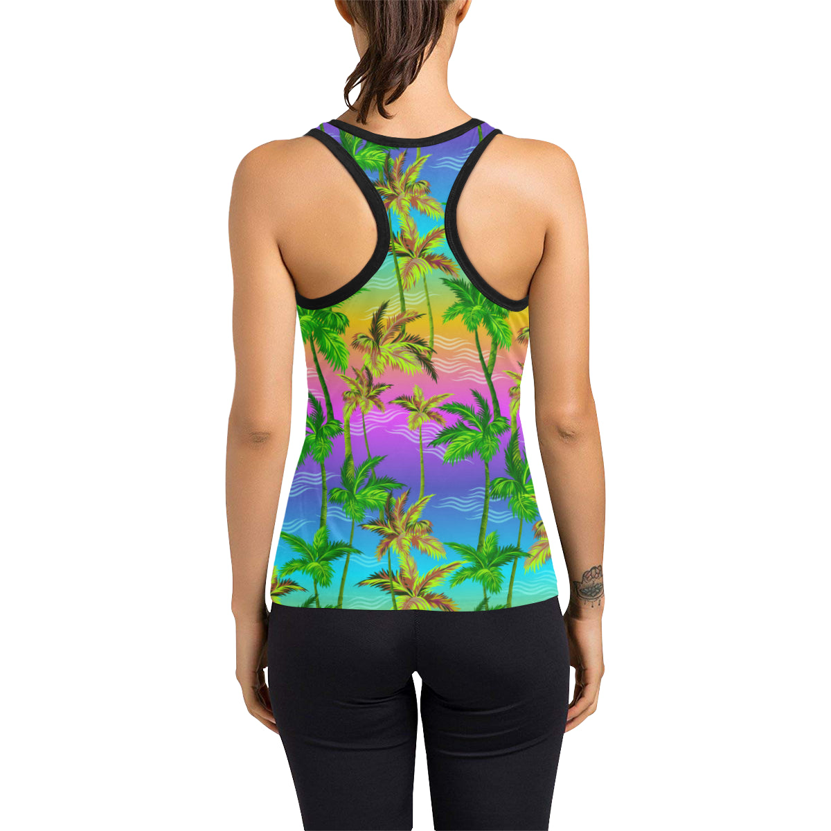 Palm Tree Rainbow Pattern Women's Racerback Tank Top