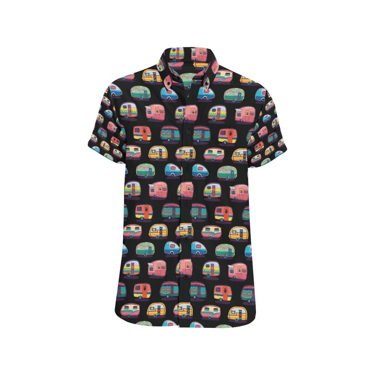 Camper Camping Pattern Men's Short Sleeve Button Up Shirt