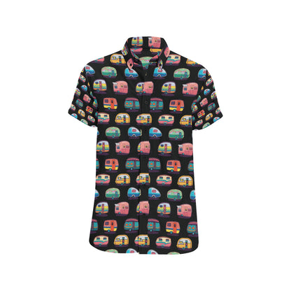 Camper Camping Pattern Men's Short Sleeve Button Up Shirt