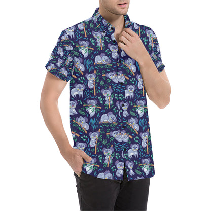 Koala Themed Design Print Men's Short Sleeve Button Up Shirt