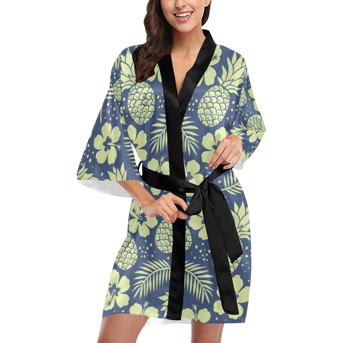 Pineapple Pattern Print Design PP07 Women Kimono Robe