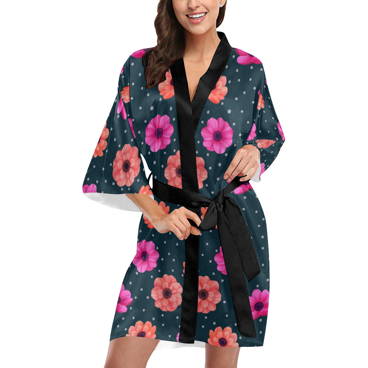 Anemone Pattern Print Design AM08 Women's Short Kimono