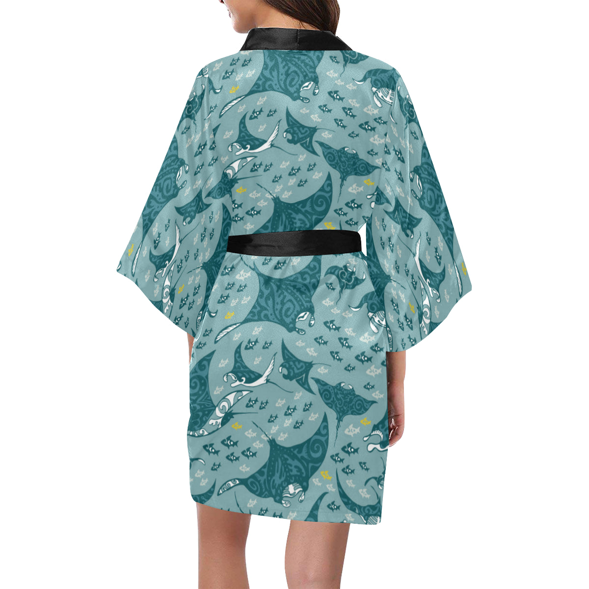 Manta Ray Tribal Pattern Print Design 03 Women's Short Kimono