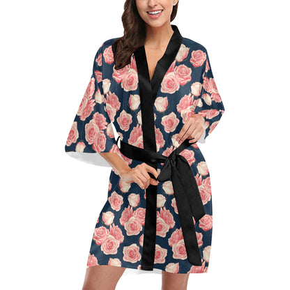 Rose Pattern Print Design A03 Women's Short Kimono