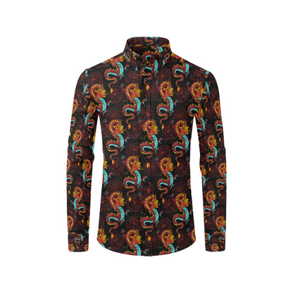 Chinese Dragons and Peonies Design Men's Long Sleeve Shirt