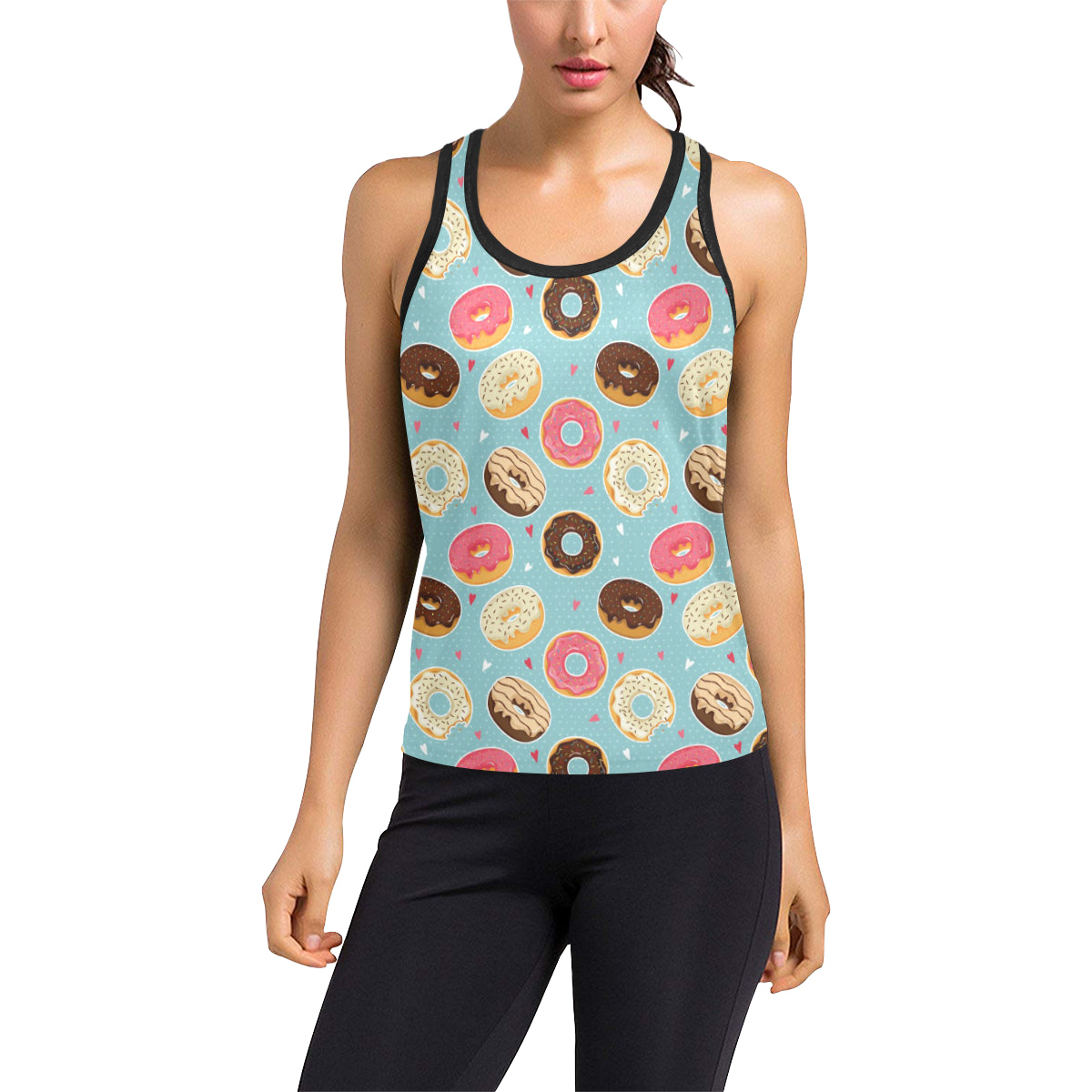 Donut Pattern Print Design DN04 Women's Racerback Tank Top