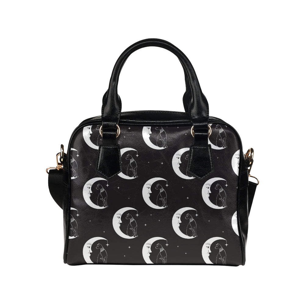 Moon with Cat Pattern Print Design 04 Shoulder Handbag