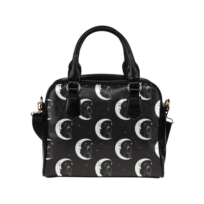 Moon with Cat Pattern Print Design 04 Shoulder Handbag