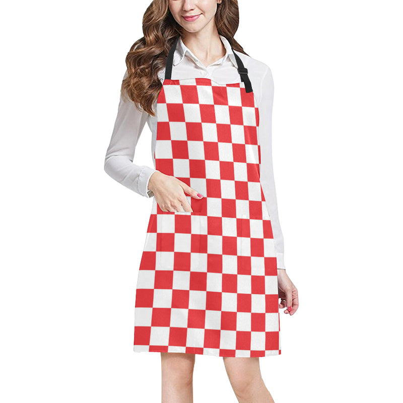 Checkered Red Pattern Print Design 04 Apron with Pocket