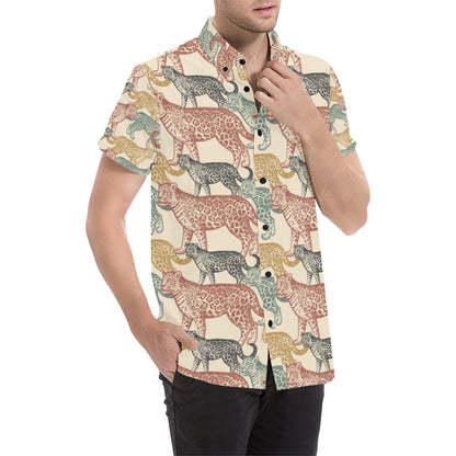 Jaguar Pattern Print Design 01 Men's Short Sleeve Button Up Shirt