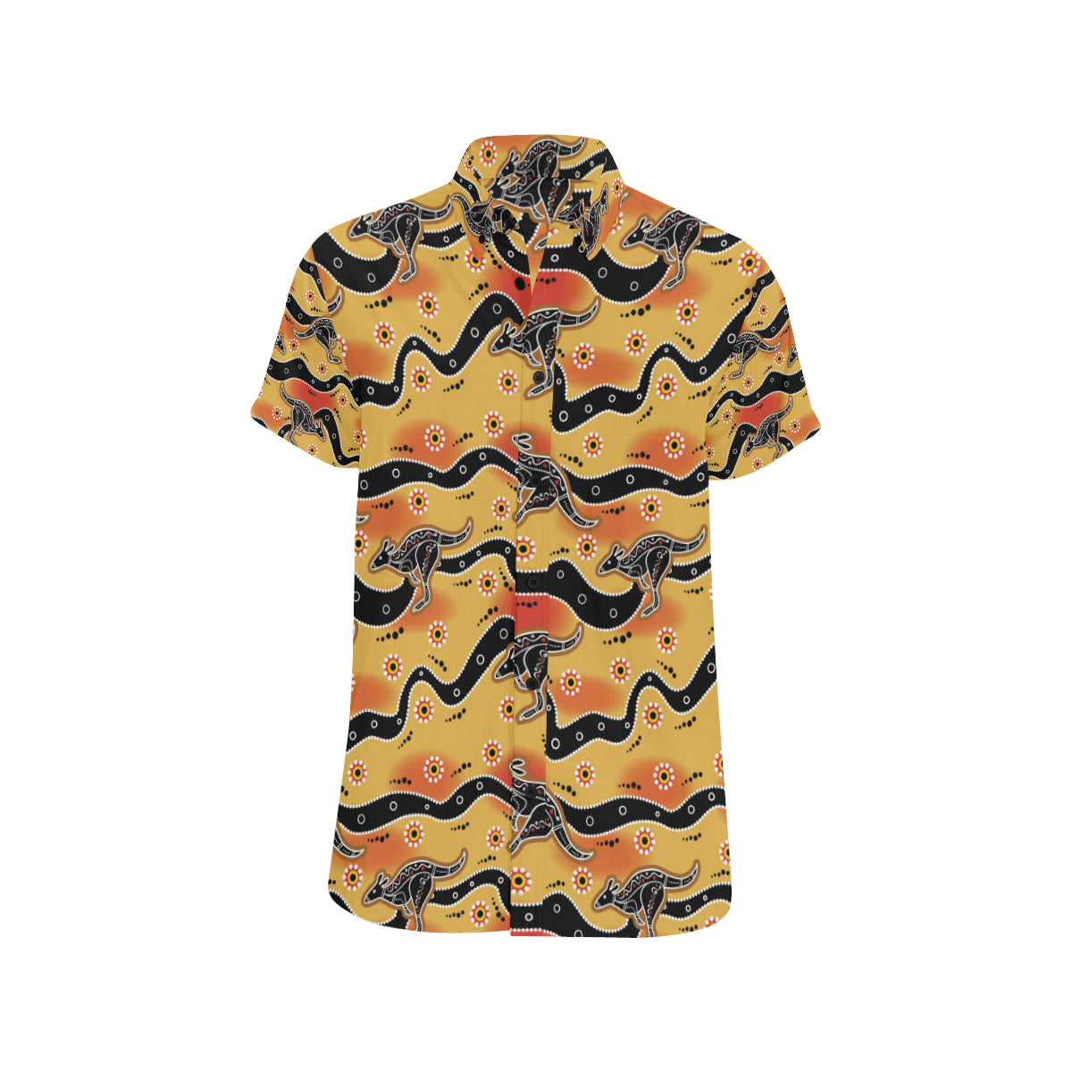 Kangaroos Aboriginal  Pattern Print Design 06 Men's Short Sleeve Button Up Shirt