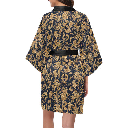 Baroque Golden Pattern Print Design 03 Women's Short Kimono