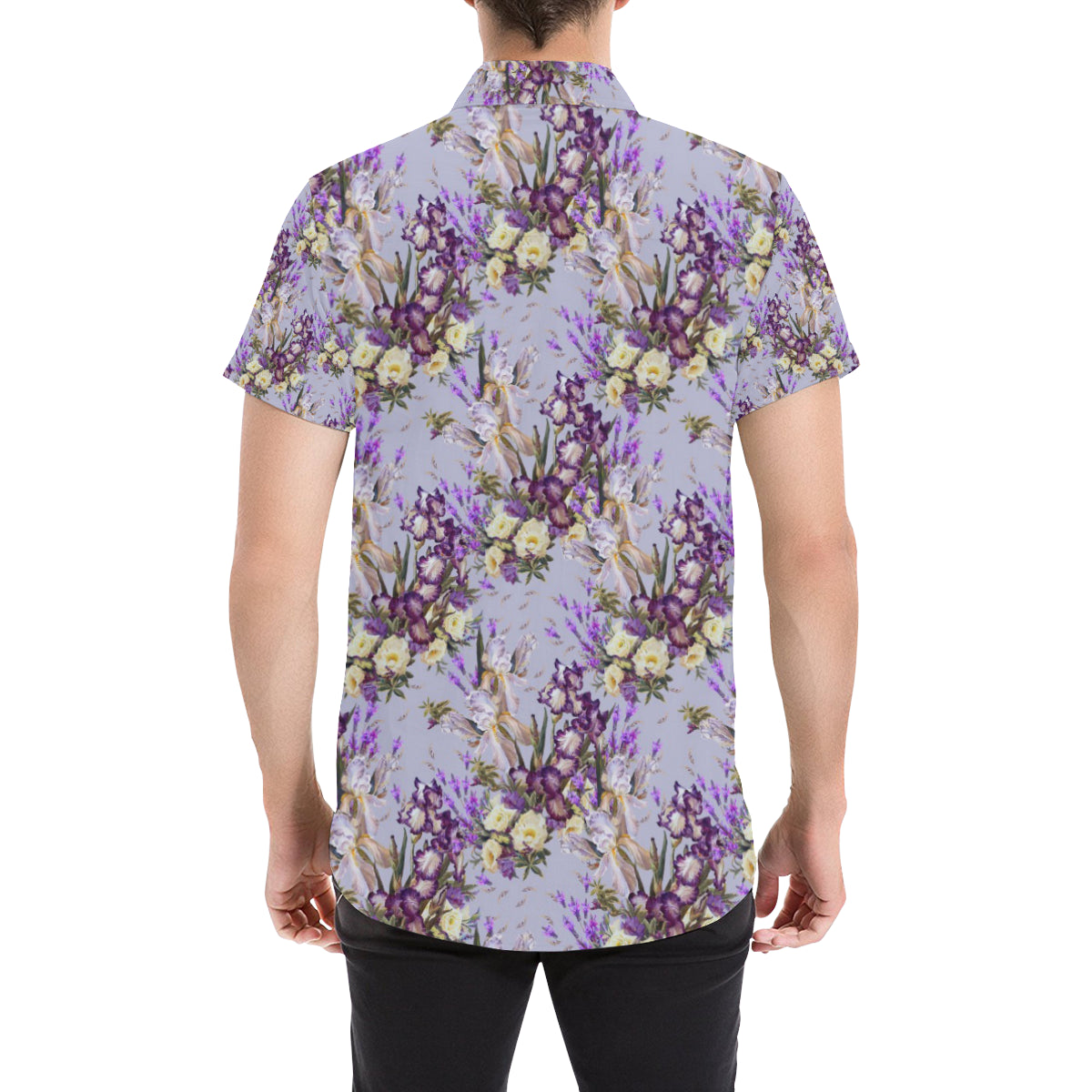 Iris Pattern Print Design IR07 Men's Short Sleeve Button Up Shirt