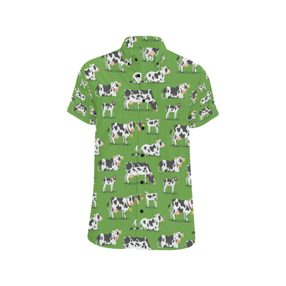 Cow Happy Print Pattern Men's Short Sleeve Button Up Shirt